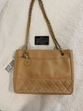 CHANEL Tan Quilted & Smooth Leather Shoulder Bag with Chain Straps